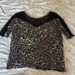 Express Leopard Print Blouse with Sheer Black Sleeves